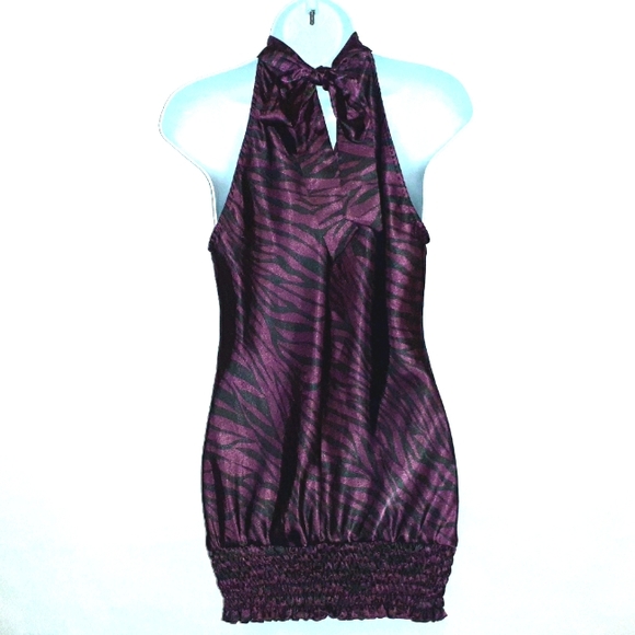 Purple and Black, Animal Print Vanity Sleeveless Halter Top - Picture 4 of 5